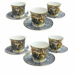 Null Premium Porzellan 12-teilig Kaffeeservice Kaffee Tassen Marmour Untertassen Marmor Design Motiv 2 Espressotasse