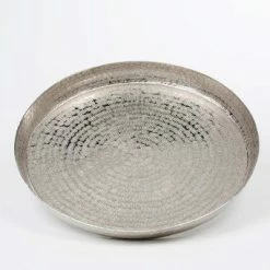 Null Tablett Rund, Guillochiert, Mittel Höhe 4,0 Cm Ø 46,0 Cm Aluminium Vernickelt