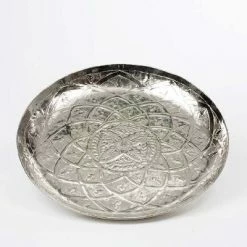 Null Tablett Rund, Verziert, Mittel Höhe 4,0 Cm Ø 45,0 Cm Aluminium Vernickelt