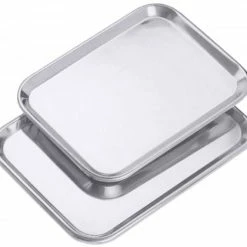 Null 2x Ausstelltablett Aus Edelstahl 18/10, Hochglänzend Poliert, Mit Offen Gebördeltem Rand,