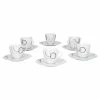 Null 6er Set Espressotasse Palazzo 11cl Mit Untertasse 12,3cm - Aus Weißem Porzellan Mit Dekor-Kreisen In Grau Und Dunkelrot